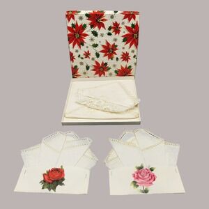 Vtg 1980s Set of 3 Crochet Trimmed Handkerchief Hankie Set White